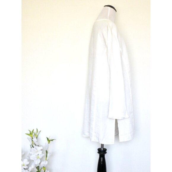 Saks Fifth Avenue 100% Linen Button Front Tunic Blouse Long Sleeve White SZ M - Picture 4 of 5